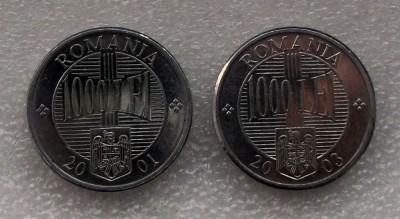 G5. ROMANIA lot 2 x 1000 1.000 lei 2003 si 2001 UNC necirculate ** foto