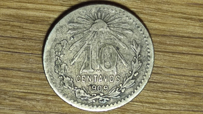 Mexic - moneda de colectie rara - 10 centavos 1909 - argint 0.800 - frumoasa ! foto