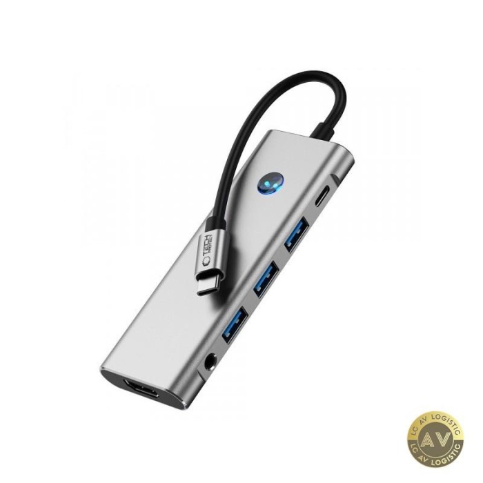 Hub USB-C Tech-Protect HB04 1 x USB-A 3.0 - 2 x USB-A - 2 x USB-C - 1 x HDMI - 1 x SD - 1 x microSD - 1 x Jack 3.5mm Gri
