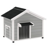 PawHut Niche pentru c&acirc;ini exterioară din lemn masiv casă pentru c&acirc;ini cu acoperiș deschis cort de ușă 95 x 68 x 76 cm gri deschis | Aosom Romania