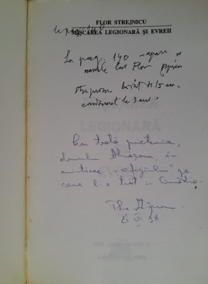Flor Strejnicu Miscarea legionara si evreii cu autograf si dedicatie foto