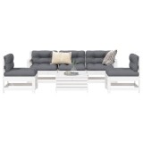 Gossi set canapea de gradina, 6 piese, alb, lemn masiv pin