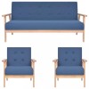 VidaXL Set de canapele, 3 piese, albastru, material textil