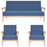 VidaXL Set de canapele, 3 piese, albastru, material textil