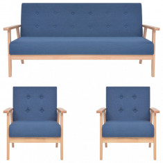 vidaXL Set de canapele, 3 piese, albastru, material textil foto