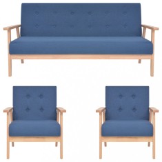 vidaXL Set de canapele, 3 piese, albastru, material textil