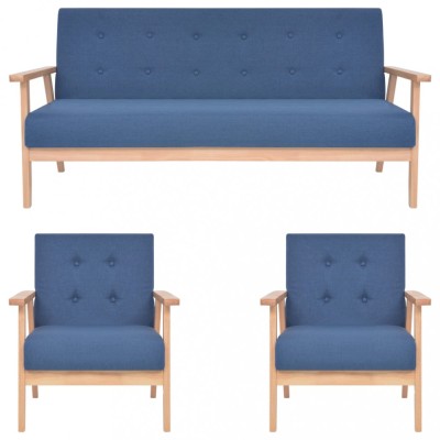 vidaXL Set de canapele, 3 piese, albastru, material textil foto