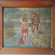 Botezul lui Isus, pictura veche ulei pe panza