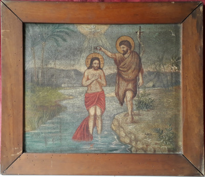 Botezul lui Isus, pictura veche ulei pe panza foto