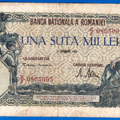 (59) BANCNOTA ROMANIA - 100.000 LEI 1946 (21 OCTOMBRIE 1946), FILIGRAN ORIZONTAL
