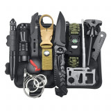 Kit de supravietuire turistic multifunctional, cu lanterna, briceag, busola si accesorii, 12 elemente, Palmonix