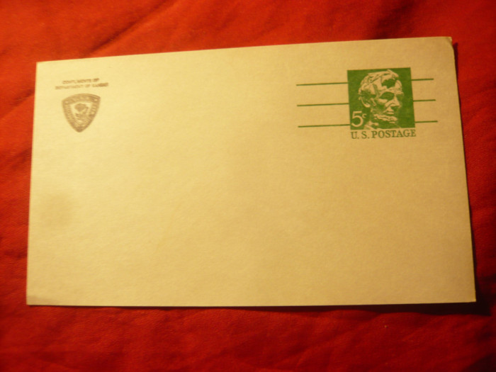 Carte Postala francata cu 5C SUA Lincoln verde , marca fixa 1968