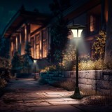 Lampa solara LED tip candelabru 120 cm 10 LED alb cald pentru gradina, alei, terasa IP44