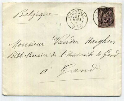 France 1891 Postal History Rare Cover Chanilly to Gand Belgium D.588 foto