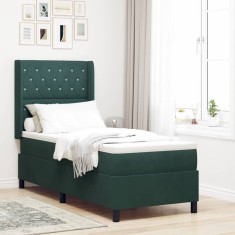 vidaXL Pat cu boxă spring LED și saltea Verde &icirc;nchis 80 x 200 cm