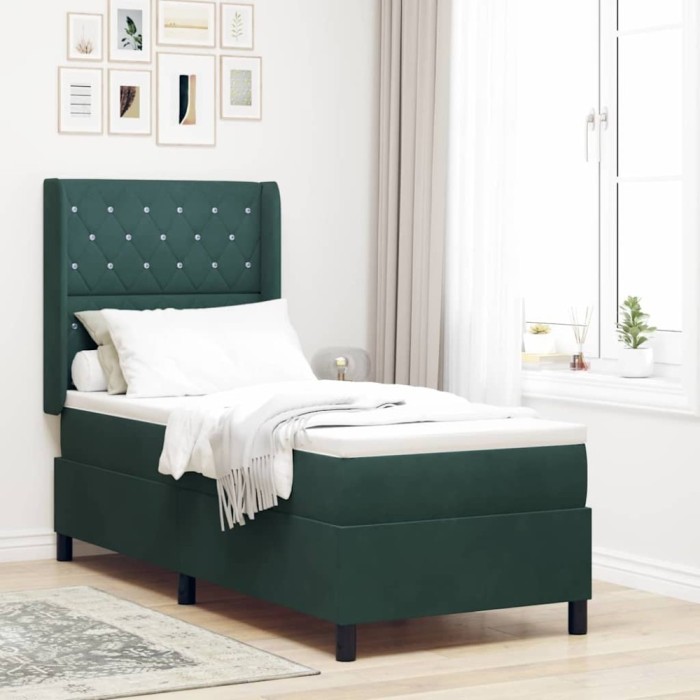 Pat cu boxă spring LED și saltea Verde &icirc;nchis 80 x 200 cm