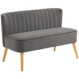 HOMCOM Canapea design retro 2 locuri, picioare din lemn, 117 cm x 56,5 cm x 77 cm, Gri &icirc;nchis | Aosom Romania