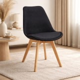 Scaun dining Alta Jumi negru, tapitat stofa, picioare lemn, stil scandinav