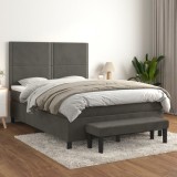 Cumpara ieftin Pat box spring cu saltea, gri &icirc;nchis, 140x190 cm, catifea