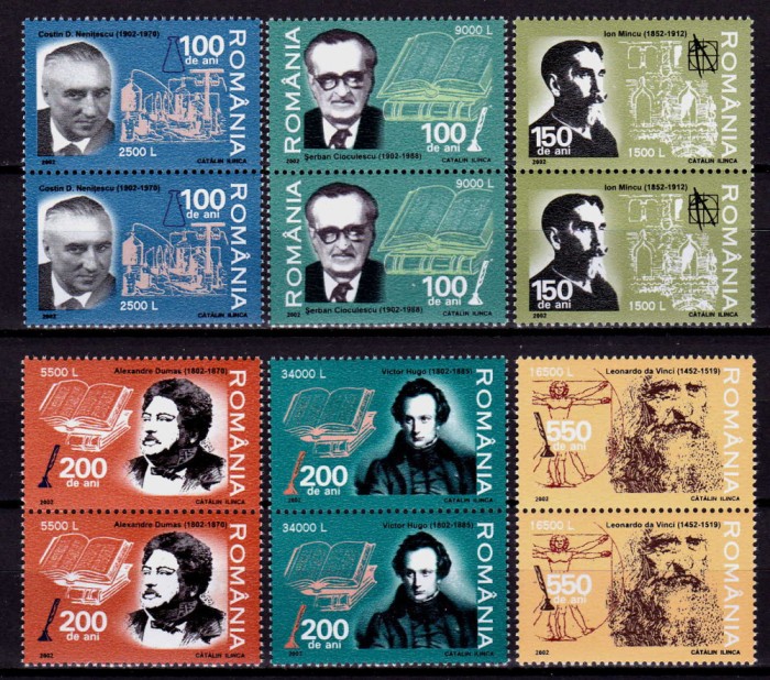 ✅ RO 2002 LP1580 &quot;Aniversari - personalitati &quot;, serie pereche V , MNH