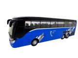 Macheta metal Autobuz Luxury Bus albastru 1:30 cu lumini sunete si resort