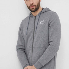 Under Armour bluza barbati, culoarea gri, cu glugă, neted