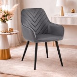 Scaun stil fotoliu bucatarie/living, Artool, Nana, catifea gri inchis, picioare metal negru, 54x61x83.5 cm