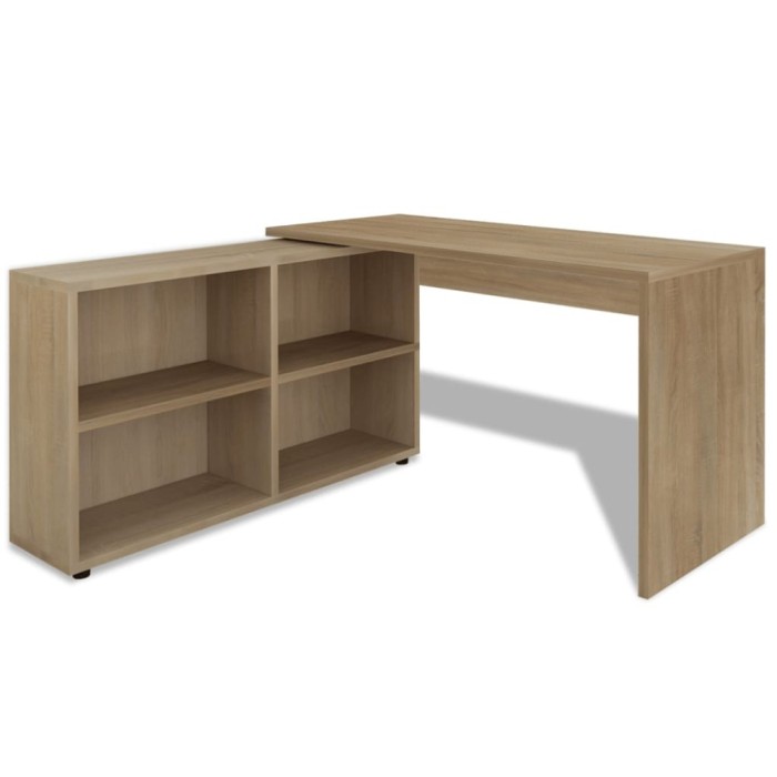 Birou de colt cu 4 rafturi, culoarea stejarului