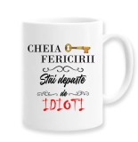 Cana alba personalizata &quot;Cheia fericirii, stai departe de...&quot;, INOVATIX&reg;. 330ml