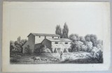 Peisaj vechi desen in creion scena italiana cca 1810, Peisaje, Carbune, Altul