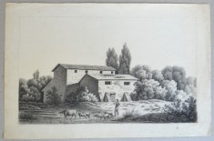 Peisaj vechi desen in creion scena italiana cca 1810