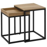 VASAGLE Set 2 masute de cafea suprapozabile, blat din PAL si cadru metalic, 55x40x45 cm, maro natur Household NewTrend