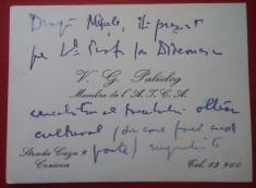 CARTE DE VIZITA V. G. PALEOLOG - scrisa ?i semnata foto