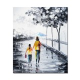 Tablou pictat manual , De mana cu mama mea, stilizat 60x50cm ulei pe panza in cutit efect 3D, gata de agatat pe perete