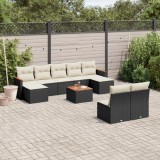 VidaXL Set canapele de grădină cu perne, 10 piese, negru, poliratan