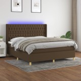 Cumpara ieftin Pat cu arcuri, saltea și LED, maro &icirc;nchis, 180x200 cm, textil