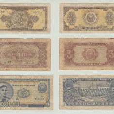 ROMANIA -SET 1 LEU 1952 + 3 LEI 1952 + 5 LEI 1952 + 10 +25 +100 LEI 1952, B1.103