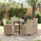 VidaXL Set de dining pentru grădină cu 5 piese, cu perne, din rattan sintetic bej.