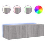 Cumpara ieftin Comoda TV de perete cu lumini LED, gri sonoma, 100x35x31 cm