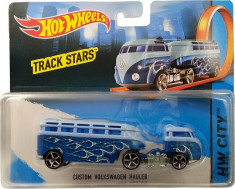 Jucarie Hot Wheels Track Stars Trailers Custom Volkswagen Hauler Blue foto