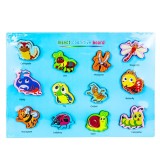 Puzzle Lemn Incastru Insecte 12 Piese, 25x28cm, Pentru Copii 4 Ani
