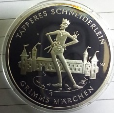 (A85) MONEDA DIN ARGINT GERMANIA - 20 EURO 2019, LIT. G, FRATII GRIMM - MICUL CROITOR CURAJOS, STARE PROOF
