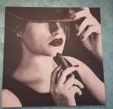 Tablou Vintage Sexy Elegant Cigar Woman Black &amp; White Red Lips Retro