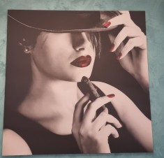Tablou Vintage Sexy Elegant Cigar Woman Black &amp;amp; White Red Lips Retro foto
