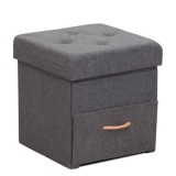 Cumpara ieftin Taburet cu sertar tapiterie textil gri Sulot 42x42x43 cm