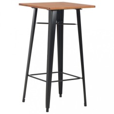 vidaXL Masă de bar, negru, 60x60x108 cm, oțel și lemn masiv de pin 280082