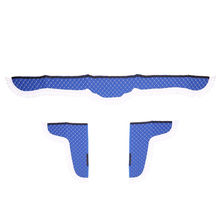 Set Perdele Decor Cabina Camion, Universale, Velur, Albastru , Alb