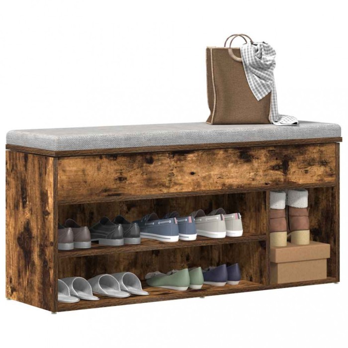 vidaXL Bancă de pantofi, stejar fumuriu, 102x30,5x45 cm lemn prelucrat 859140