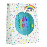 Sacosa Cadou, Happy Birthday, Fereastra Transparenta, Multicolor, 26x10x32cm