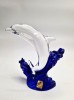 Delfin figurina din cristal cobalt si transparent Bleikristall Germania 17 cm
